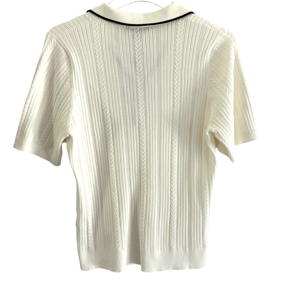 Adrianna Papell OpenV-Neck Polo Mix Rib Cable Knit Short Sleeve Large - Picture 5 of 10